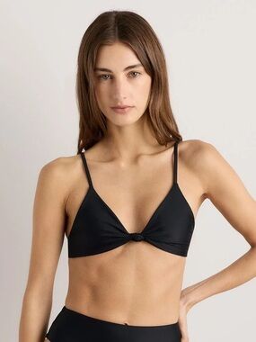 NWT QUINCE Italian Knotted Triangle Bikini Medium Black 9409